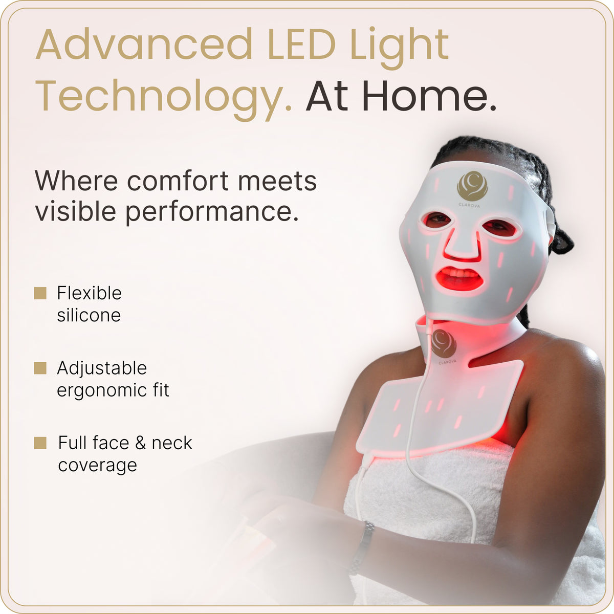 Clarova LED Face & Neck Silicone Mask – 234 LEDs – Red 630nm, Blue 415nm & NIR 830nm